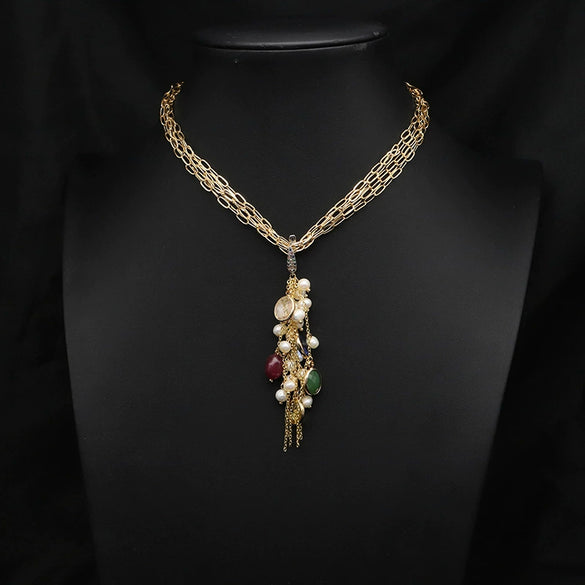 Wholesale Women's Retro Highend Freshwater Pearl Geometric Style Necklace With Electroplating And Regular Chain