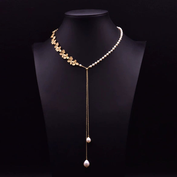 Wholesale Women's Retro Highend Freshwater Pearl Geometric Style Necklace With Electroplating And Regular Chain