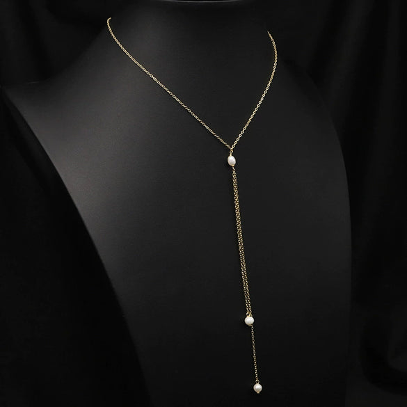 Wholesale Women's Retro Highend Freshwater Pearl Geometric Style Necklace With Electroplating And Regular Chain
