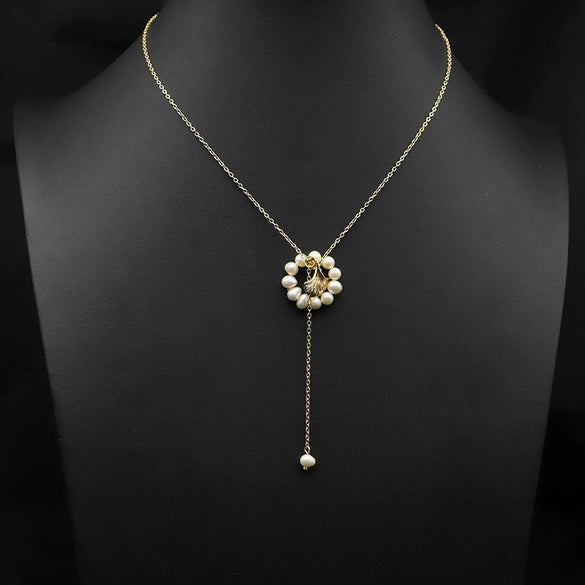 Wholesale Women's Retro Highend Freshwater Pearl Geometric Style Necklace With Electroplating And Regular Chain