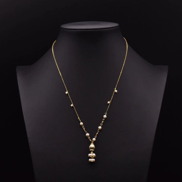 Wholesale Women's Retro Highend Freshwater Pearl Geometric Style Necklace With Electroplating And Regular Chain