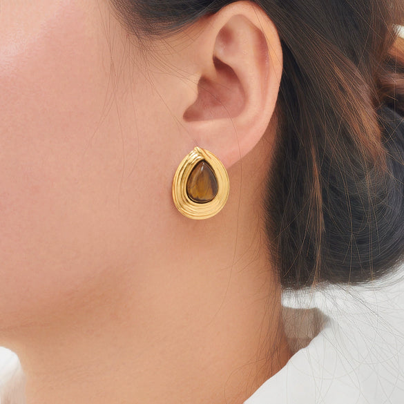 Wholesale Women's Retro Highend Natural Stone Pearl Drop Shape Stainless Steel Electroplating Earrings Jewelry Accessories
