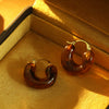 Wholesale Women's Retro Highgrade Amber Resin Geometric Ushaped Copper Electroplated Earrings