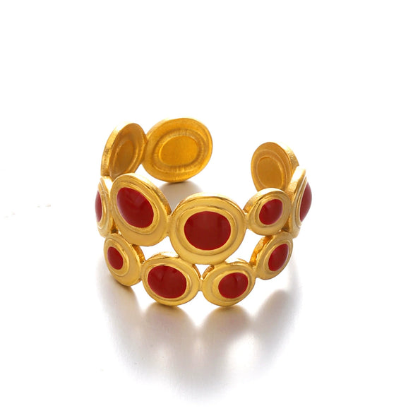 Wholesale Women's Retro Hip Hop Geometric Round Red Oil Drop Titanium Steel Ring With Electroplating
