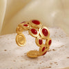 Wholesale Women's Retro Hip Hop Geometric Round Red Oil Drop Titanium Steel Ring With Electroplating