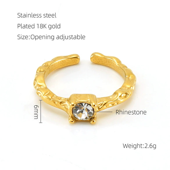 Wholesale Women's Retro Hip Hop 316L Stainless Steel Moonstone Ring With Irregular Geometric Line And Heart Pattern Microinlay