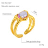 Wholesale Women's Retro Hip Hop 316L Stainless Steel Moonstone Ring With Irregular Geometric Line And Heart Pattern Microinlay