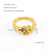 Wholesale Women's Retro Hip Hop 316L Stainless Steel Moonstone Ring With Irregular Geometric Line And Heart Pattern Microinlay