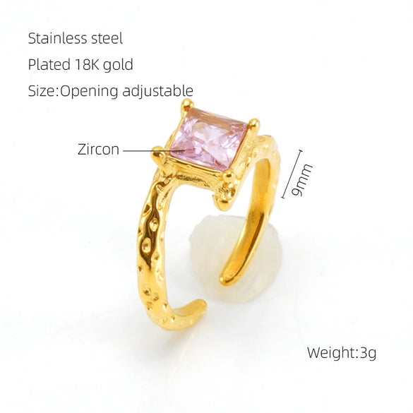 Wholesale Women's Retro Hip Hop 316L Stainless Steel Moonstone Ring With Irregular Geometric Line And Heart Pattern Microinlay