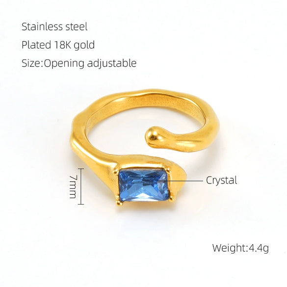 Wholesale Women's Retro Hip Hop 316L Stainless Steel Moonstone Ring With Irregular Geometric Line And Heart Pattern Microinlay