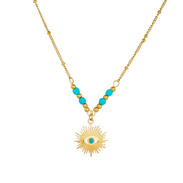 Wholesale Women's Retro Hollow Geometric Eye Pattern Stainless Steel Gold Electroplated Pendant Necklace