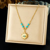 Wholesale Women's Retro Hollow Geometric Eye Pattern Stainless Steel Gold Electroplated Pendant Necklace