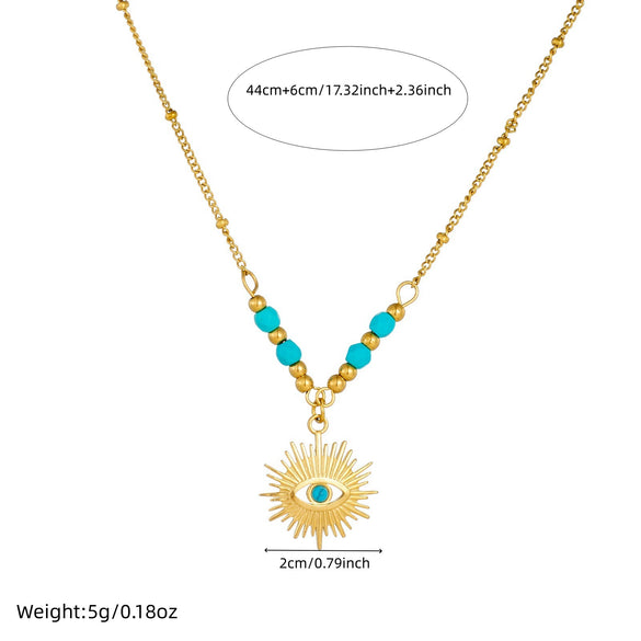Wholesale Women's Retro Hollow Geometric Eye Pattern Stainless Steel Gold Electroplated Pendant Necklace