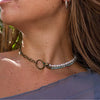 Wholesale Women's Retro Imitation Pearl Glass Alloy Geometric O Chain Necklace With Electroplating