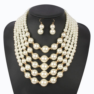 Wholesale Women's Retro Imitation Pearl Multilayered Necklaces With Snake Bone Chain And Baking Paint Design