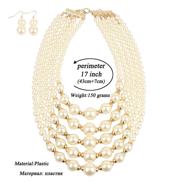 Wholesale Women's Retro Imitation Pearl Multilayered Necklaces With Snake Bone Chain And Baking Paint Design