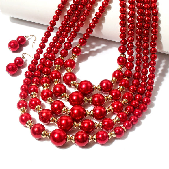 Wholesale Women's Retro Imitation Pearl Multilayered Necklaces With Snake Bone Chain And Baking Paint Design