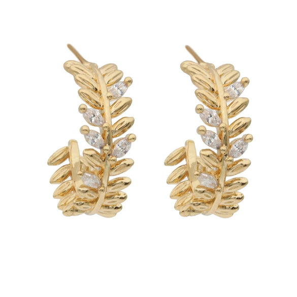 Wholesale Women's Retro Leaf Geometric Hoop And Chain Earrings Copper Plated With Real Gold And Zirconia Design