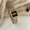 Wholesale Women's Retro Leopard Square Steel Band Wristwatch With Ordinary Glass Mirror Medieval Style