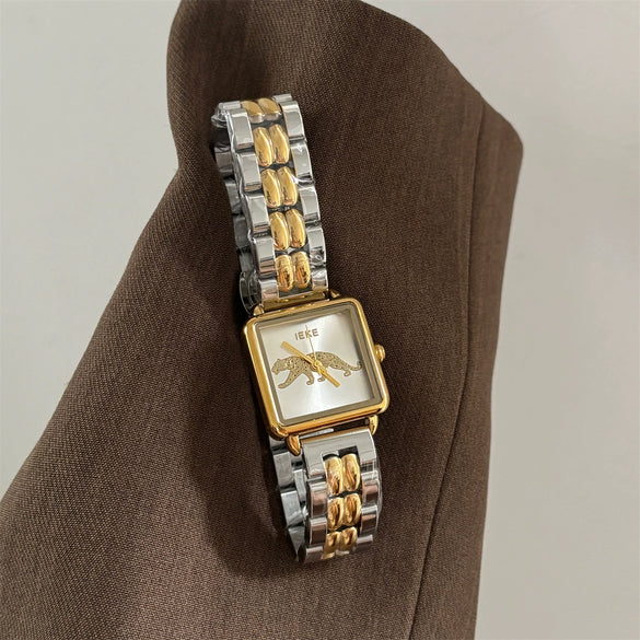 Wholesale Women's Retro Leopard Square Steel Band Wristwatch With Ordinary Glass Mirror Medieval Style