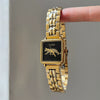 Wholesale Women's Retro Leopard Square Steel Band Wristwatch With Ordinary Glass Mirror Medieval Style
