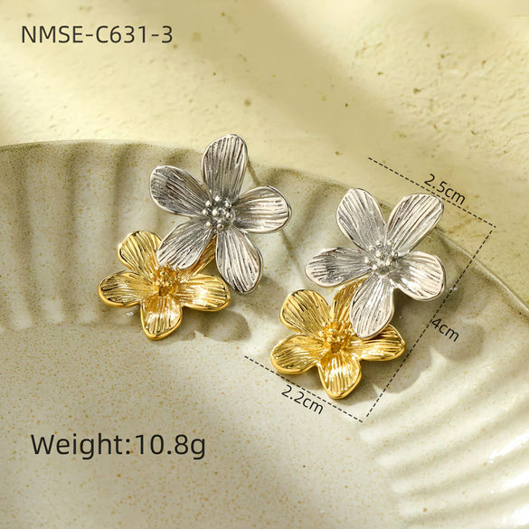 Wholesale Women's Retro Light Luxury Flower Tassel Stainless Steel Electroplated Earrings