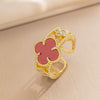 Wholesale Women's Retro Light Luxury Fourleaf Clover Zircon Ring Copper Set With Diamonds Opening Adjustable
