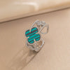 Wholesale Women's Retro Light Luxury Fourleaf Clover Zircon Ring Copper Set With Diamonds Opening Adjustable