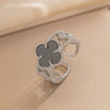 Wholesale Women's Retro Light Luxury Fourleaf Clover Zircon Ring Copper Set With Diamonds Opening Adjustable