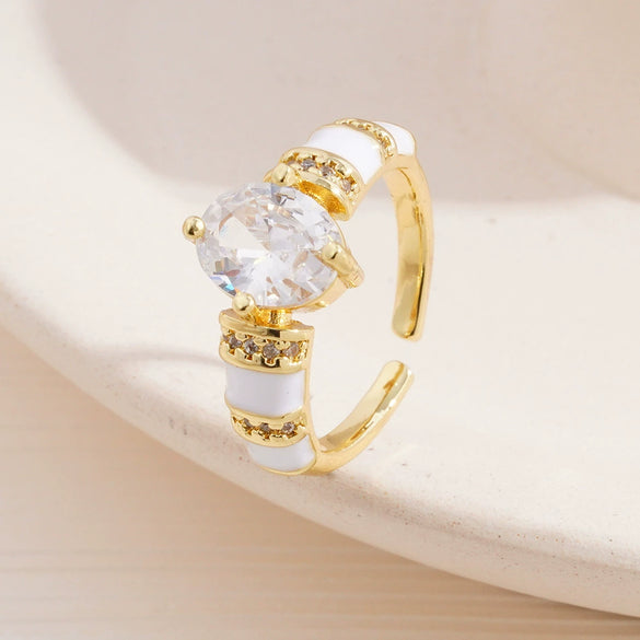 Wholesale Women's Retro Light Luxury Geometric Copper Pearl Butterfly Ring Inlaid With Zircon And Electroplated