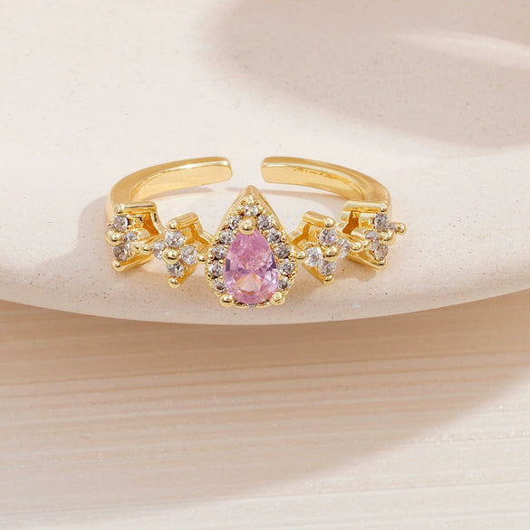 Wholesale Women's Retro Light Luxury Geometric Copper Pearl Butterfly Ring Inlaid With Zircon And Electroplated