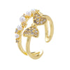 Wholesale Women's Retro Light Luxury Geometric Copper Pearl Butterfly Ring Inlaid With Zircon And Electroplated