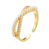 Wholesale Women's Retro Light Luxury Geometric Copper Pearl Butterfly Ring Inlaid With Zircon And Electroplated