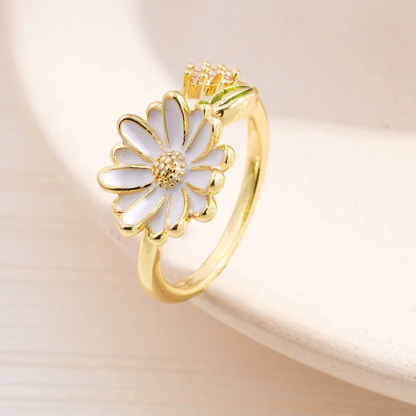 Wholesale Women's Retro Light Luxury Geometric Copper Pearl Butterfly Ring Inlaid With Zircon And Electroplated