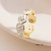 Wholesale Women's Retro Light Luxury Geometric Copper Pearl Butterfly Ring Inlaid With Zircon And Electroplated