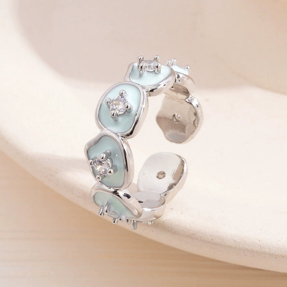 Wholesale Women's Retro Light Luxury Geometric Copper Pearl Butterfly Ring Inlaid With Zircon And Electroplated