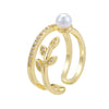 Wholesale Women's Retro Light Luxury Geometric Copper Pearl Butterfly Ring Inlaid With Zircon And Electroplated