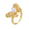 Wholesale Women's Retro Light Luxury Geometric Copper Pearl Butterfly Ring Inlaid With Zircon And Electroplated
