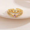 Wholesale Women's Retro Light Luxury Geometric Copper Pearl Butterfly Ring Inlaid With Zircon And Electroplated