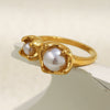 Wholesale Women's Retro Light Luxury Geometric Flower Pattern 18K Gold Plated Stainless Steel Ring Hand Jewelry
