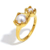 Wholesale Women's Retro Light Luxury Geometric Flower Pattern 18K Gold Plated Stainless Steel Ring Hand Jewelry