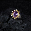 Wholesale Women's Retro Light Luxury Geometric S925 Sterling Silver Ring Inlaid With Natural Amethyst And Set With Gemstones