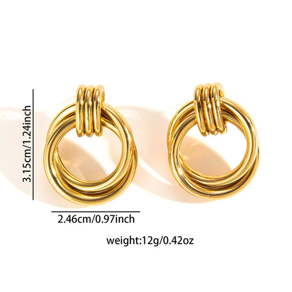 Wholesale Women's Retro Light Luxury Geometric Titanium Steel Hoop Earrings With Electroplating