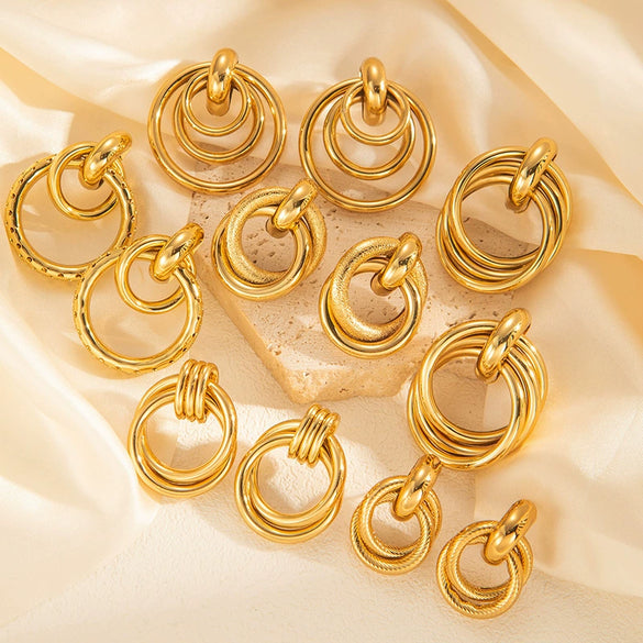 Wholesale Women's Retro Light Luxury Geometric Titanium Steel Hoop Earrings With Electroplating