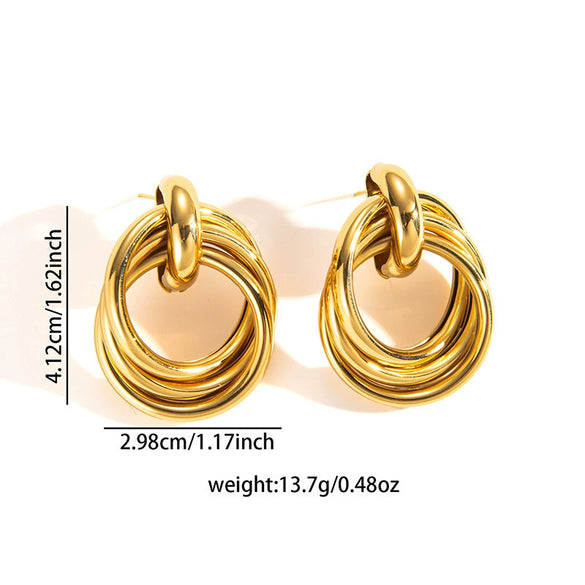 Wholesale Women's Retro Light Luxury Geometric Titanium Steel Hoop Earrings With Electroplating