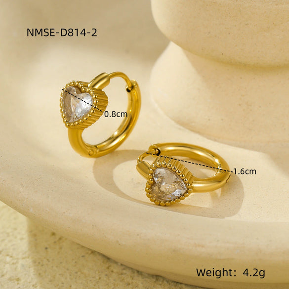 Wholesale Women's Retro Light Luxury Stainless Steel And 18K Inlaid Love Zircon Earrings With Electroplating