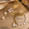 Wholesale Women's Retro Light Luxury Stainless Steel Heart Shape Pearl Necklace Bracelet Set 18K Gold Plated Jewelry