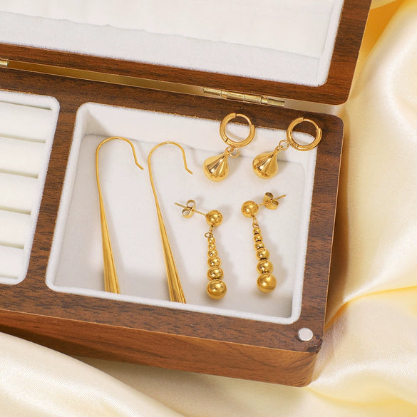 Wholesale Women's Retro Long Drop Earrings Stainless Steel 18K Gold Plated Geometric Style Vacuum Plated In Furnace