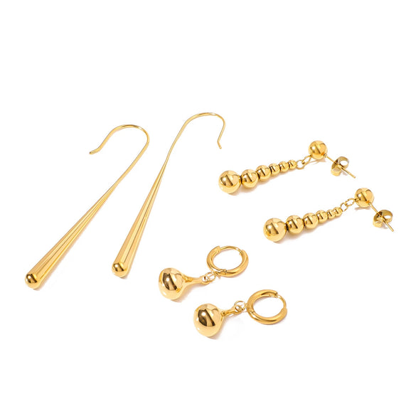 Wholesale Women's Retro Long Drop Earrings Stainless Steel 18K Gold Plated Geometric Style Vacuum Plated In Furnace