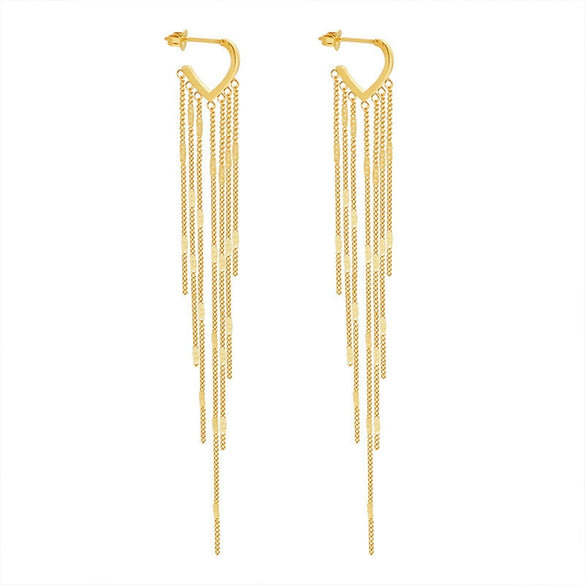 Wholesale Women's Retro Long Tassel Design Titanium Steel Earrings With Geometric Style And 18K Gold Electroplating